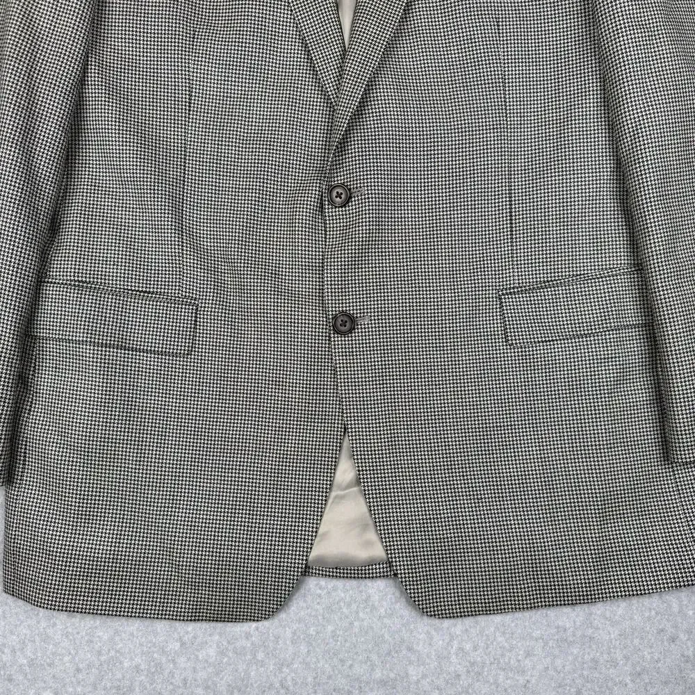 Ralph Lauren Blazer Mens 46L Gray Houndstooth Silk Wool Blend Sports Coat Jacket